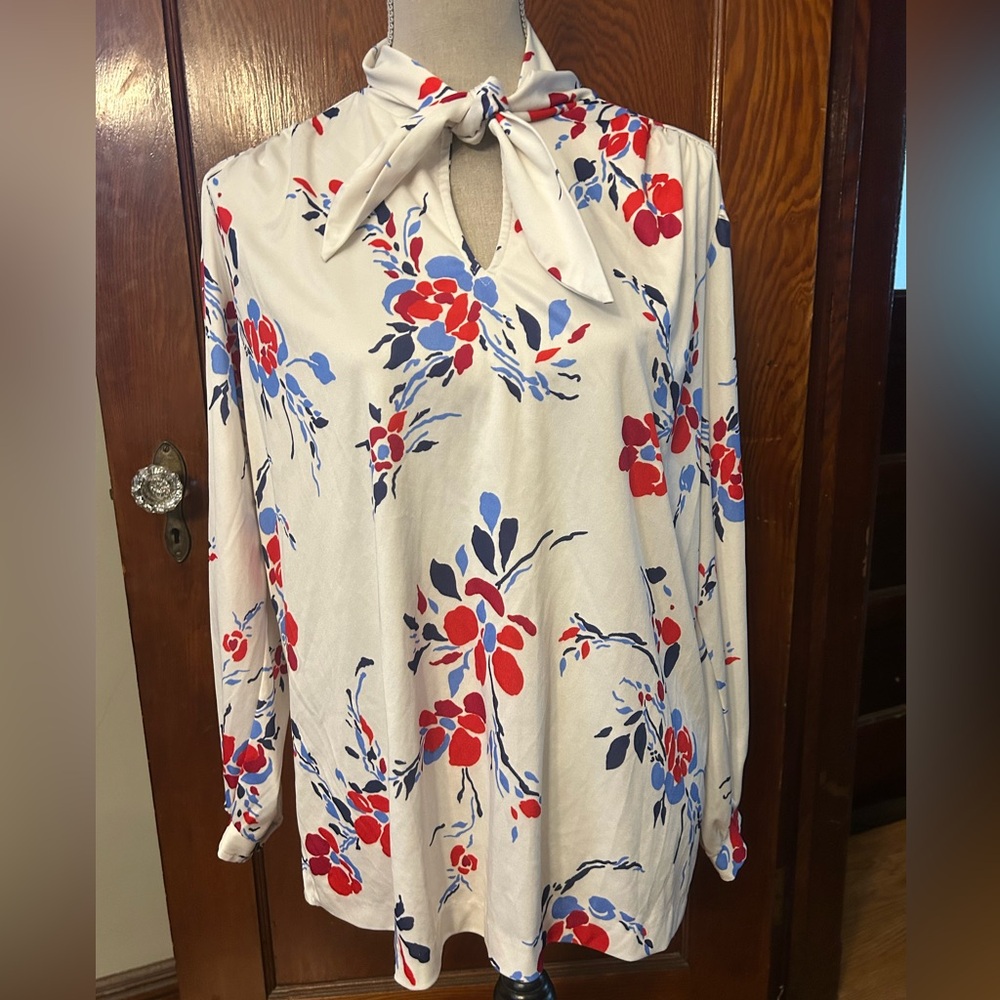 70s Vintage Fire Islander Vintage Long Sleeve Tie Top Floral XL/L